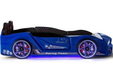 Дитяче ліжко машина Mustang Full Extra Blue 190х90 см з підсвічуванням, музикою, шкіряний салон, пультом